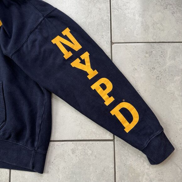Vintage 90s Y2K NYPD New York Police Dept Sweatshirt Hoodie Size L Blue Pullover - Picture 4 of 7